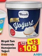 BİRŞAH TAM KIVAMINDA HOMOJENİZE YOĞURT 3 KG